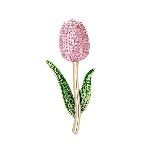 Rhinestone Tulip Brooch Pin for Women Fashion Elegant Botanical Flower Vintage Brooch Lapel Pin Delicate Pink Tulip brooch Wedding Banquet Gift - style: Light pink