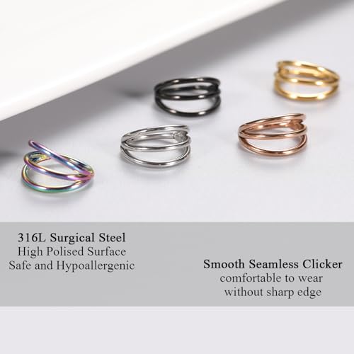FUNLMO Conch Helix Tragus Rook Daith Piercing Jewelry Triple Hoop Nose Ring Septum Ring Nose Ring Cartilage Hoop Earring 316L Surgical Steel Nose Hoop Lip Ring 16G 10mm Rose Gold