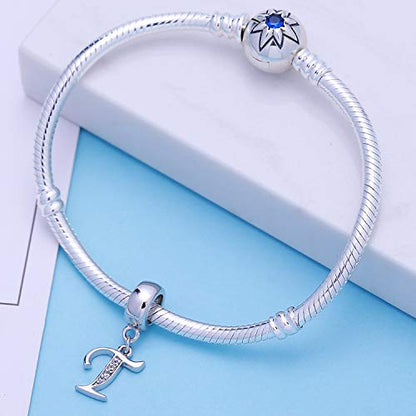 925 Sterling Silver Letter Charms Fits Pandora Bracelets, Gift for Women | A-Z Alphabet Initial Charm with CZ,Great gift for Christmas, Valentine's Day, Mother's Day. - color: T