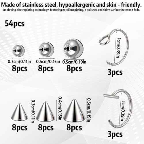 Fake Eyebrow Ring, Fake Lip Labret Studs Non-Piercing Eyebrow Piercing Replacement Balls Spike with 100Pcs Sticker and 1 Pcs Tweezers Body Jewelry Nose Rings