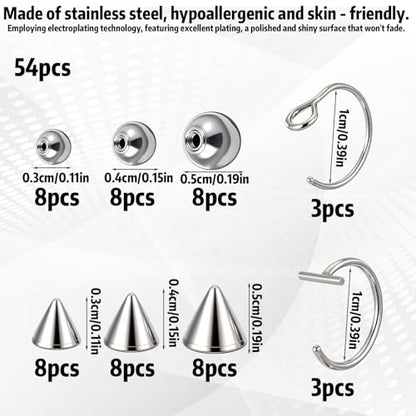Fake Eyebrow Ring, Fake Lip Labret Studs Non-Piercing Eyebrow Piercing Replacement Balls Spike with 100Pcs Sticker and 1 Pcs Tweezers Body Jewelry Nose Rings