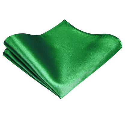 TIE G Solid Satin Woven dyed Color Formal Black Necktie and Pocket Square Sets in Gift Box - color: Emerald Green