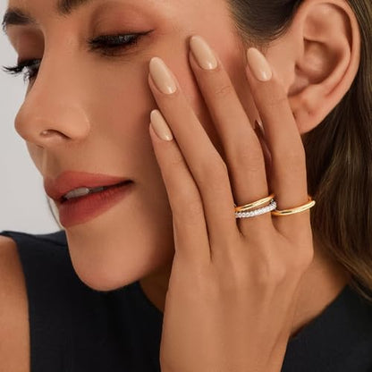 Cicy Bell Interlocking Ring for Women 18k Gold Plated CZ Stack Ring Set - color: Style C-Gold, size: 7