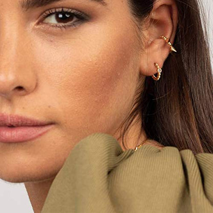 Huggie Hoop Earrings 14K Gold Plated Cubic Zirconia Dainty Simple Cute Beads Elegant CZ Circle Small Hoop Earring for Women Minimalist Handmade Hypoallergenic Jewelry - color: Beaded CZ