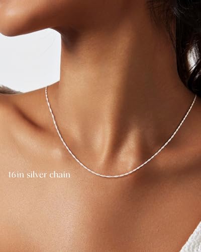 FUNEIA 925 Sterling Silver Necklace for Women Trendy Dainty Real Silver Chain Necklace Simple Thin Box Chain Beaded Chain Snake Chain Herringbone Necklaces Jewelry 14/16/18 Inch - color: 1.3mm Singapore Twist Chain