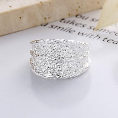 925 Sterling Silver Wide Band Ring Simple Handmade Hammered Chunky Statement Rings Adjustable Boho Thumb Ring for Women Men - color: Pattern 4