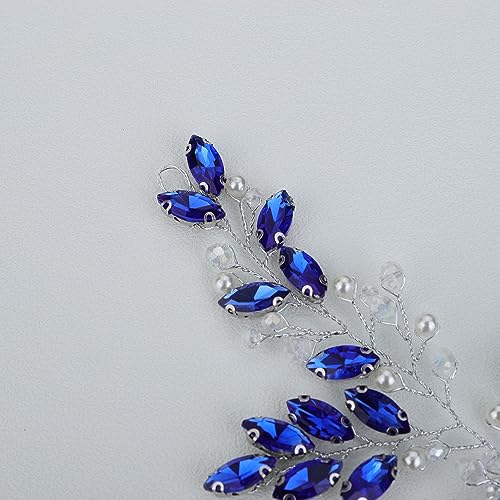 Hair Comb, Women Handmade Blue Rhinestone Crystal Flower Wedding Bridal Headpiece for Weddings, Parties, Mother's Day Gift (BLUE, 28cm*8cm) - color: BLUE