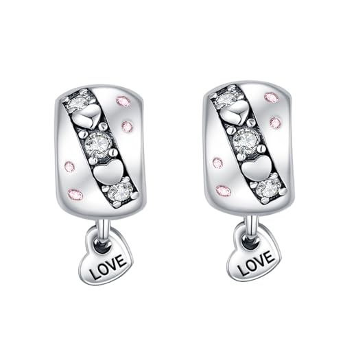 KEQ Clip Spacer Charm for Bracelet 925 Silver Pave Cubic Zirconia Clip Lock Stopper Bead Spacer For Women Bracelets Stopper Birthday Gifts European Openable Beads 2pcs - color: Heart-Shaped Drum