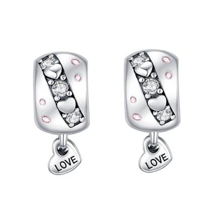 KEQ Clip Spacer Charm for Bracelet 925 Silver Pave Cubic Zirconia Clip Lock Stopper Bead Spacer For Women Bracelets Stopper Birthday Gifts European Openable Beads 2pcs - color: Heart-Shaped Drum