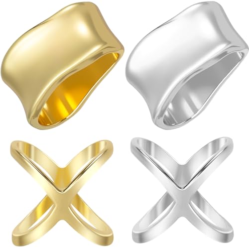 4pc Silk Scarf Ring, 2 Styles, Gold & Silver | Metal, 1×0.54in & 0.83in, Oblate & X Shape, Minimalist, Geometric, Silk Scarves Shawl Clip, Scarf Slide for Women - color: Gold & Silver-4pcs