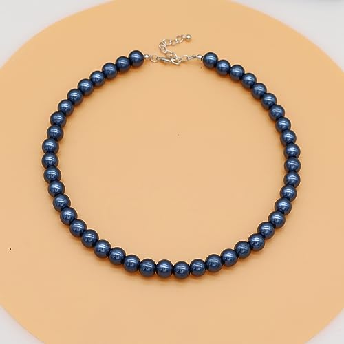 AAA+ Simulated Pearl Strand Necklace Colorful 10mm Pearls Choker Necklaces for Women 1920s Long Costume Jewelry Gift - color: Blue