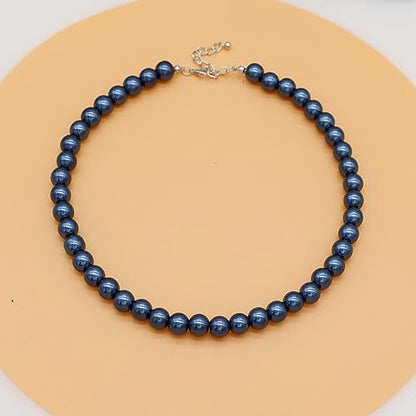 AAA+ Simulated Pearl Strand Necklace Colorful 10mm Pearls Choker Necklaces for Women 1920s Long Costume Jewelry Gift - color: Blue