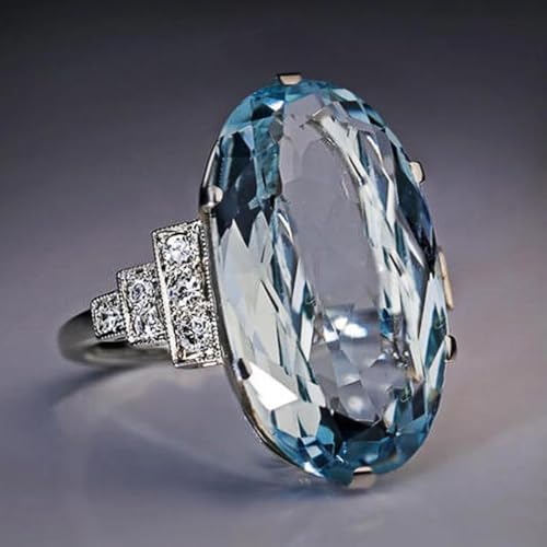 White Gold Plated Blue Cubic Zirconia Engagement Rings Wedding Bridal Band Promise Rings Evening Parties Anniversary Valentine's Day Gifts Eternity Bands for Women - size: 8