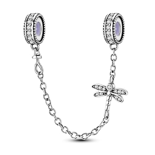 Hapour 925 Sterling Silver Safety Chain Charm for Bracelet Pendant Beads | Dragonfly Dangle Charm, Seashell Starfish Heart Clip Stopper Spacer Beads Jewelry - color: Dragonfly
