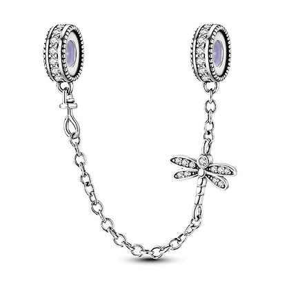 Hapour 925 Sterling Silver Safety Chain Charm for Bracelet Pendant Beads | Dragonfly Dangle Charm, Seashell Starfish Heart Clip Stopper Spacer Beads Jewelry - color: Dragonfly