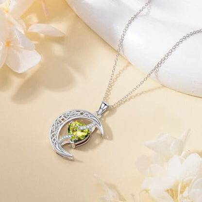 TOUPOP Moon and Star Birthstone Necklace for Women 925 Sterling Silver Celtic Moon Jewelry Birthday Mothers Day Gifts for Mom Wife Her - color: 08-August-Peridot