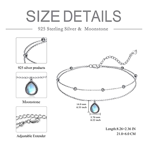 POPLYKE 925 Sterling Silver Double Layered Chain Evil Eye Daisy Sunflower Butterfly Anklets for Women Holiday Beach Crystal Ankle Bracelet Dainty Evil Eye Jewelry - style: Moontone Anklet