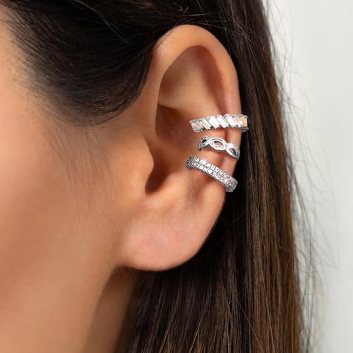 9Pcs Ear Cuff 14K Gold Plated Cuff Earrings Gold Ear Cuffs Non Pierced | Fake Conch Cartilage Earrings Ear-Clips Minimalist Non Piercing Delicate Clip-on Ear Cuffs Stackable Set - style: A-9pcs-Silver