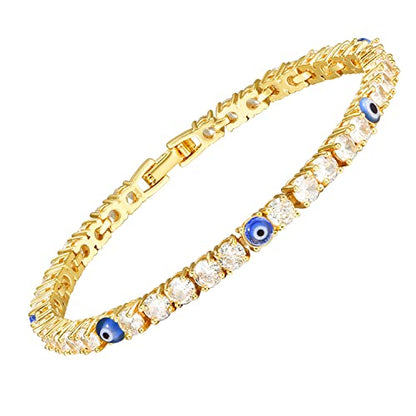 Evil Eye Bracelets for Women 18K Gold and Silver Filled with 4MM Cubic Zirconia Tennis Bracelet Evil Eye Jewelry - color: 18K Gold