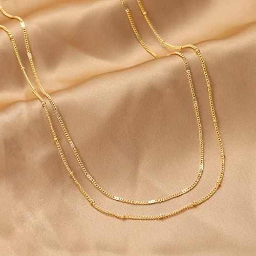 CHESKY 14K Gold Plated Silver Dainty Satellite Choker Necklace for Women | Layered Beaded Chain Necklace, Thin Choker Jewelry, Dainty Gold necklace, Minimalist Trendy Jewelry, Daily Gift for Women - style: Satellite Dot-GD