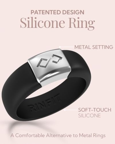 Rinfit Silicone Rings for Women 6mm Wide & Men 7mm Wide, 2mm Thick - Silicone Wedding Bands- Infinity Ring with Metal Plate - Patented Design - color: Pack H: Black / Silver, size: Size 7, style: Women