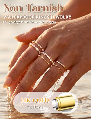 THUNARAZ Gold Rings for Women Non Tarnish Dainty Stackable Thumb Ring Set | 14K Gold Plated Ring Size 5-10, Stacking Rings for Women, Waterproof Chain Ring for Women, Engagement Promise Wedding Rings