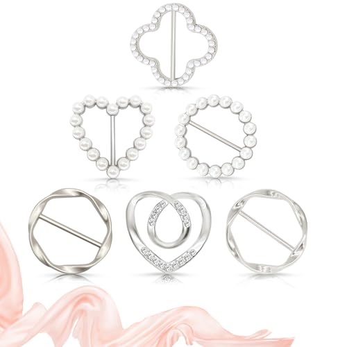 Scarf Rings Shirt Clips, T-Shirt Tie Clips for Women, Cute Scarf Ring and Slides for Scarves, Clothing Accessories - color: 6Pcs Silver
