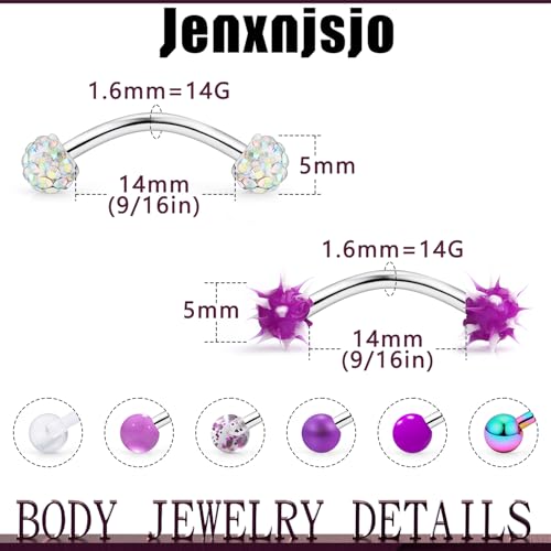 Jenxnjsjo 14G Snake Frog Eyes Piercing Jewelry Tongue for Women Men 14mm 9/16in Bars Extra Long Belly Naval Button Rings Snake Bite Curved Barbells Surgical Stainless Steel - color: Purple