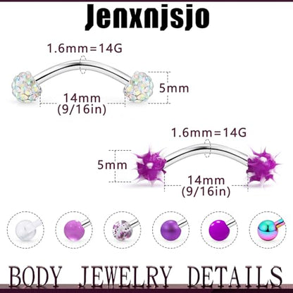Jenxnjsjo 14G Snake Frog Eyes Piercing Jewelry Tongue for Women Men 14mm 9/16in Bars Extra Long Belly Naval Button Rings Snake Bite Curved Barbells Surgical Stainless Steel - color: Purple