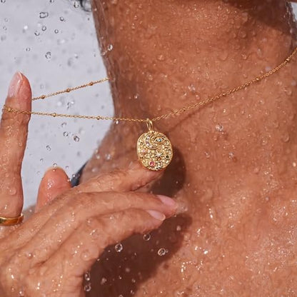 Evil Eye Necklace For Women - 18K Gold Plated Stainless Steel Celestial Moon North Star Eye CZ Gemstone Pendant - Waterproof - Anti-tarnish - Protection Jewelry Gift - style: Moon Star Eye