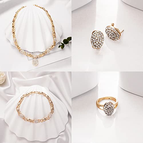 SYHOL Gold Jewelry Sets for Women 18K Gold/Silver Filled Jewelry Necklace Set Wedding Bridal Fashion Jewelry Sets Women Accessories Bracelets Earrings and Rings Sweetheart Gifts - color: GX0037