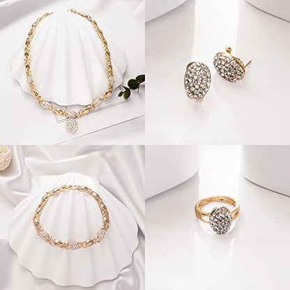 SYHOL Gold Jewelry Sets for Women 18K Gold/Silver Filled Jewelry Necklace Set Wedding Bridal Fashion Jewelry Sets Women Accessories Bracelets Earrings and Rings Sweetheart Gifts - color: GX0037