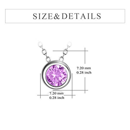 925 Sterling Silver Solitaire Cubic Zirconia Necklace for Women Teen Girls - color: October - Pink