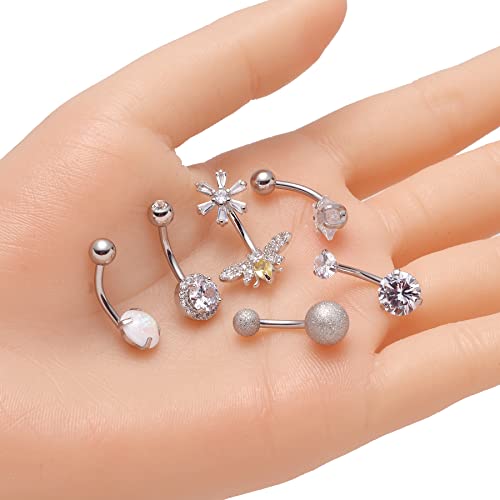 6-8-12PCS 14G 6-10mm Short Bar Tiny Heart Butterfly Evil Eye Devil Heart Snake Skull CZ Skull hand with Gem ball Stainless Steel Belly Button Rings Navel Rings for Women Barbell Eyebrow Body Piercing Jewelry - color: G:8Pcs(Snake)