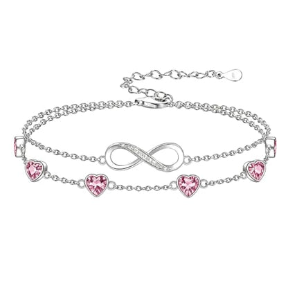 Prismata Infinity Birthstone Charm Link Bracelet/Anklet 925 Sterling Silver Adjustable 12 Months Birthstone Infinity Bracelet/Anklet Birthday Jewelry Gifts for Women Her - color: 10-October, size: 7'+2' Bracelet