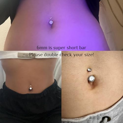 FECTAS 14g Belly Button Rings Surgical Steel CZ Petite Navel Ring for Women Body Piercing Jewelry Petite select Barbell Len 6mm 8mm 10mm 12mm 14mm Silver - style: silver1-2pcs-6mm bar