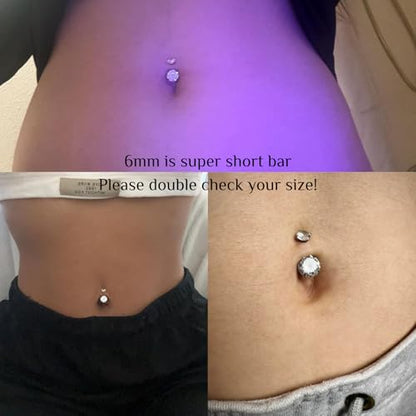 FECTAS 14g Belly Button Rings Surgical Steel CZ Petite Navel Ring for Women Body Piercing Jewelry Petite select Barbell Len 6mm 8mm 10mm 12mm 14mm Silver - style: silver-1pcs-6mm bar