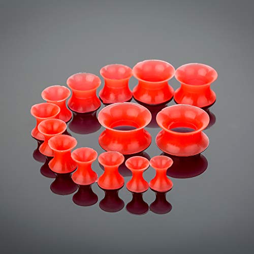 50-Piece Ear Gauges Stretching Kit, 14G-00G | Acrylic tapers and plugs with soft silicone tunnels, body piercing jewelry for women and men - color: Red