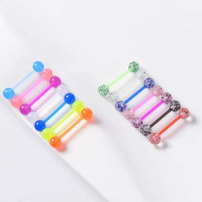 DATOA 16/48Pcs 14G Glow in Dark Flexible Acrylic Straight Tongue Barbell Nipple Ring Retainer Piercing Jewelry for Women Men - style: 48Pcs
