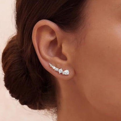 Ear Climber Earrings for Women, 14K Gold Plated/Silver Plated | Crawler Earrings Pierced with Cubic Zirconia, Hypoallergenic Cluster Stud Tragus Conch Daith Cartilage Jewelry Gift for Daily - color: Silver-4