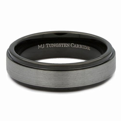 Tungsten Carbide Wedding Bands That Feature Different Finishes and Edge Colors - color: Black/Silver Brushed-6mm