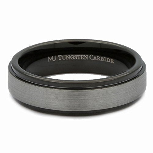 Tungsten Carbide Wedding Bands That Feature Different Finishes and Edge Colors - color: Black/Silver Brushed-8mm