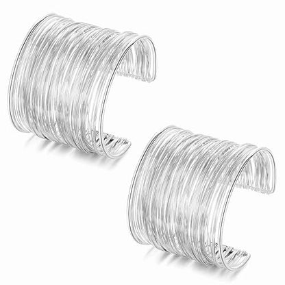 2 Pcs Gold Cuff Bangle Bracelet Set for Women Irregular Minimalist Statement Bangle Bracelets Wide Open Chunky Wire Bracelets Wrist Cuff Adjustable Hammered Bracelet - color: Silver D