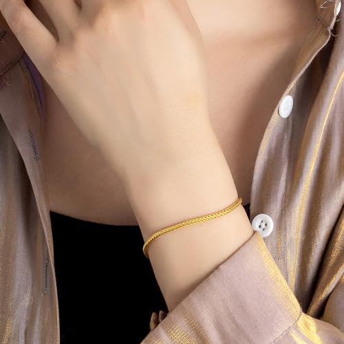 Dainty 925 Sterling Silver Chopin Chain Bracelet Women Bohemian Stackable Figaro/Box/Snake Bracelet 2MM 5 "5.9" 6.3 "6.7" 7 "7.5" 8" Jewelry Gift - color: Gold, size: 6.7 inches