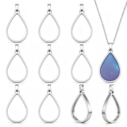 UNICRAFTALE 10Pcs Teardrop Open Back Bezel Pendants Stainless Steel Ring Frame Pendants Geometric Blanks Charms Hollow Frame Pendant Cabochon Settings for Necklace Bracelet Jewelry Making - color: Platinum