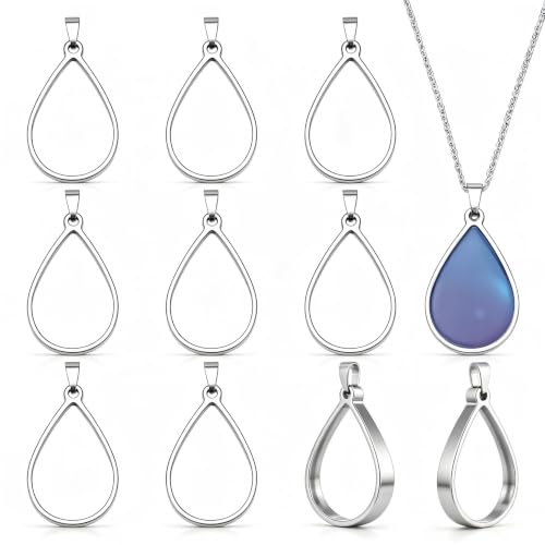 UNICRAFTALE 10Pcs Teardrop Open Back Bezel Pendants Stainless Steel Ring Frame Pendants Geometric Blanks Charms Hollow Frame Pendant Cabochon Settings for Necklace Bracelet Jewelry Making - color: Platinum