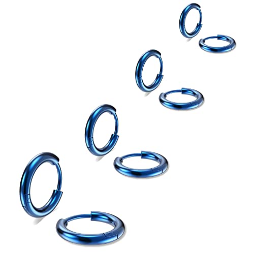 316L Surgical Stainless Steel Small Hoop Earrings 8mm 10mm 12mm 14mm Hypoallergenic Huggie Hoop Earrings Helix Lobes Hinged Sleeper Earrings Cartilage Piercings - color: I: Blue (Diameter 8mm/10mm/12mm/14mm),4 Pairs