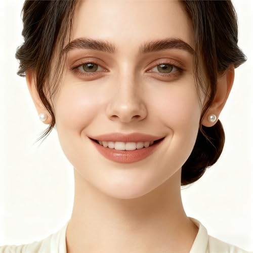 White Faux Pearl Stud Earrings, S925 Silver Posts Hypoallergenic for Women - color: Creamy White, size: 10mm