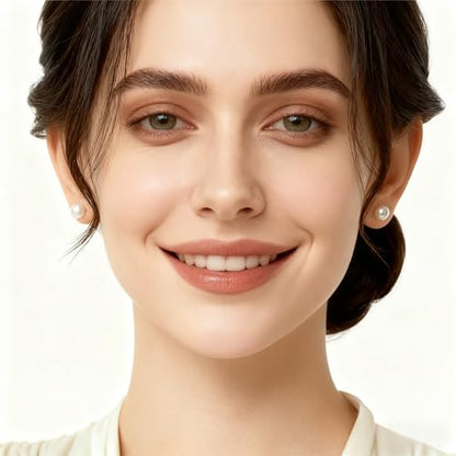 White Faux Pearl Stud Earrings, S925 Silver Posts Hypoallergenic for Women - color: Creamy White, size: 10mm