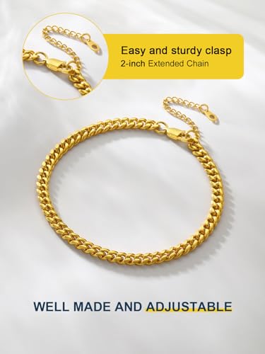 ChainsPro Resizable Anklet Chain for Women Men, Figaro/Wheat/Twist Rope/Cuban Foot Bracelet-Strong with Good Clasp-18K Gold Plated(Send Gift Box) - color: 01:curb-Gold Plated-6mm